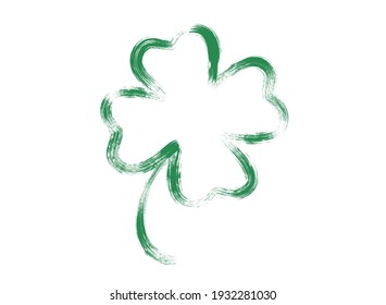 Vector vintage icon of clover for Patrick's day. Vintage green lucky clover in hand drawing style