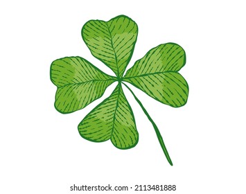 Vector vintage icon of clover for Patrick's day. Vintage green lucky clover with four leaf in hand drawing style.