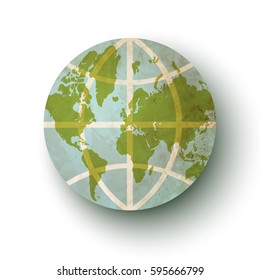 Vector vintage icon Earth planet. Vintage globe with world map.