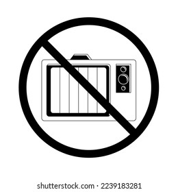 Icono vectorial aislado en fondo blanco. Ilustración plana de los años 90. Negro y blanco, silueta sobre fondo blanco. Prohibido la televisión, tachado de la televisión. 