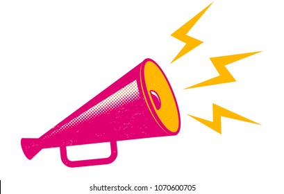 Vector vintage icon of a pink megaphone. Vector pink megaphone. Propaganda. - Shutterstock ID 1070600705