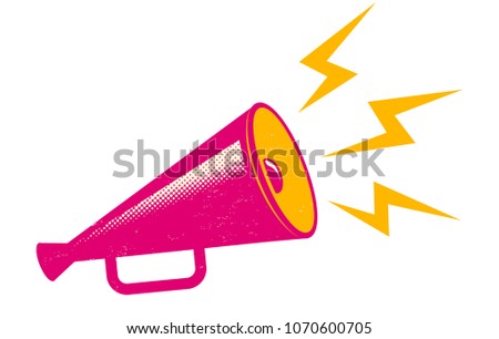 Vector vintage icon of a pink megaphone. Vector pink megaphone. Propaganda.
