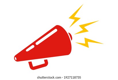 Icono vectorial de megáfono rojo. Megáfono rojo vectorial en estilo retro.