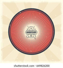 Vector vintage illustration of badge, sticker, sign with hairdressing scissors for barbershop made in grunge style. Print, template, design element