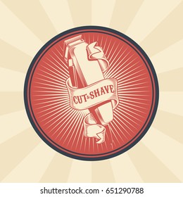 Vector vintage illustration of badge, sticker, sign for barber shop with hair clipper. Print, template, design element