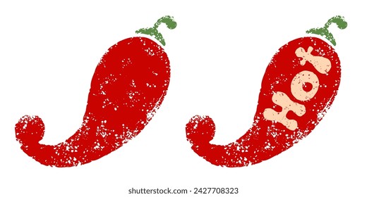 Vector vintage illustration of chilli peppers. Vector icon of red chili pepper. Hot spicy