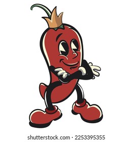 vector vintage illustration of cool red chili king mascot cartoon character