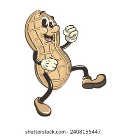 vector vintage illustration of cute peanut character mascot dancing cheerfully