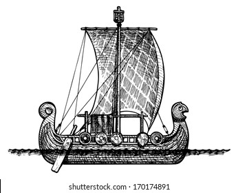 Vector vintage illustration of Egyptian boat. 