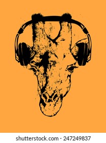 Vector vintage illustration - Giraffe and music