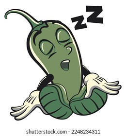 vector vintage illustration of green chili character cartoon mascot sleeping soundly
