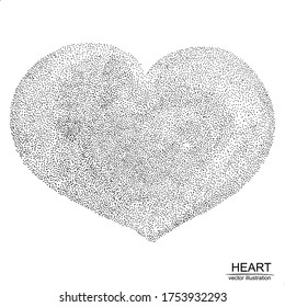 Vector vintage illustration with hand drawn heart made of dots. Elements isolated on white background. 