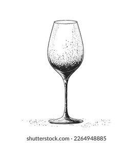 Vektor Vintage Illustration mit handgezeichneter Champagnerflöte. Elemente einzeln auf Weiß für das Barmenü. Schwarz-Weiß.