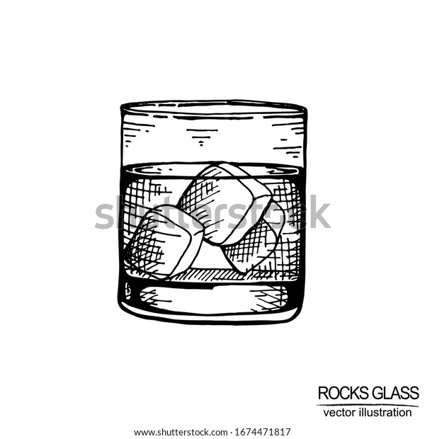 手描きの白い岩ガラスを使ったベクタービンテージイラスト 白い背景にバーメニューのエレメント 白黒 のベクター画像素材 ロイヤリティフリー