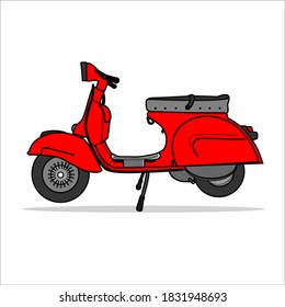 Vector vintage illustration, hand graphics - Old red scooter