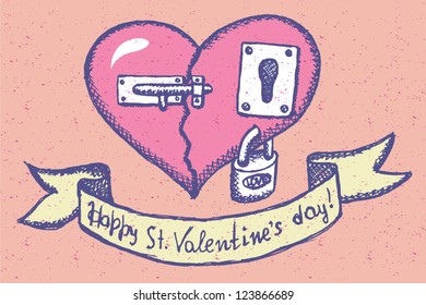 Vector vintage illustration with heart and locks