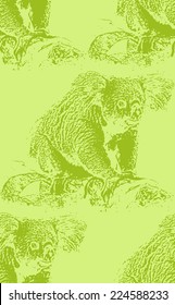 vector vintage illustration of a koala bear. seamless animal pattern