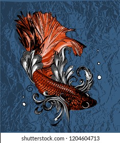 Vector vintage illustration of little veil fish