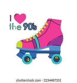 Vector vintage illustration poster with roller skates. Hand drawn roller skates sketch illustration. 80s, 90s Party decoration.