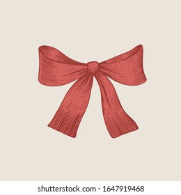 Vector vintage illustration of a red bow. Excellent for the design of postcards, posters, stickers and so on.