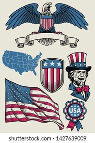 vector of vintage illustration set object of USA in hand drawn style