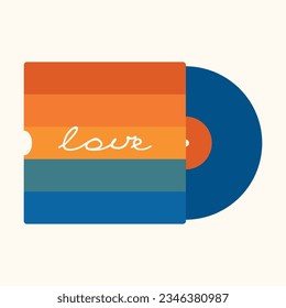 Vector vintage illustration of vinyl record in LGBTQ colors. LGBT community symbol. Pride month sticker. Flat style icon. Gay parade groovy celebration.	
