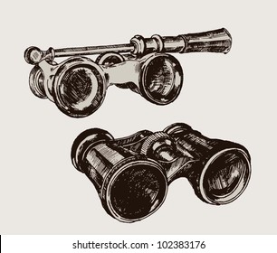 Vector Vintage Image Of A Binoculars