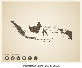 Vector vintage of Indonesia map on old background.