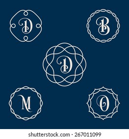 Vector vintage insignia, monogram, frame, label design template in line style.