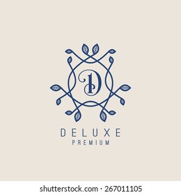 Vector vintage insignia, monogram, frame, label design template in line style.