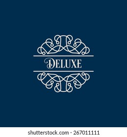 Vector vintage insignia, monogram, frame, label design template in line style.