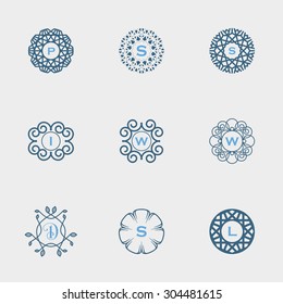 Vector vintage insignia, monogram, frame, label, logo design template collection. 
