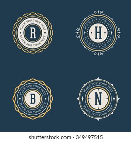 Vector vintage insignia, monogram, frame, label, logo design template set.