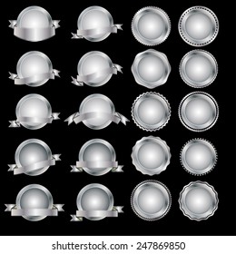 Vector Vintage Insignias Collection . Silver Metal Elements for your Design .