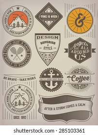 Vector. Insignias de época, lotipos establecidos. Elementos de diseño vectorial, logotipos, identidad, objetos, etiquetas y distintivos.