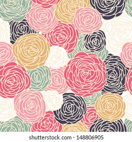 Vector vintage inspired seamless floral pattern with colorful roses