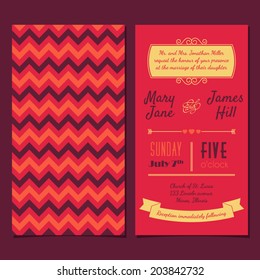 Vector Vintage Invitation card with background zigzag, letters, type, ribbons and heart. Easy to edit