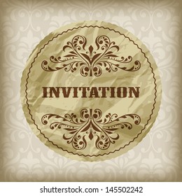 vector vintage invitation card on seamless  vintage floral  pattern on gradient background