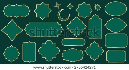 Vector vintage Islamic shapes. Muslim frames with lines, decorative elements, badges, and labels. Elegant elements for your design.