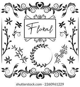 vector vintage isolated flower line art with leaf clipart