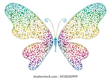 Vector vintage isolated rainbow gradient dotty butterfliy for your design. Transparent background