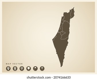 Vector vintage of Israel map on old background.