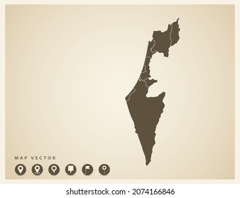 Vector vintage of Israel map on old background.