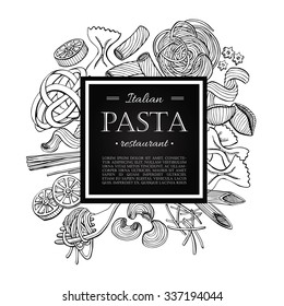 Vector vintage italian pasta restaurant illustration. Hand drawn banner. Great for menu, banner, flyer, card, business promote.