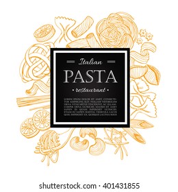 Vector vintage italian pasta restaurant illustration. Hand drawn banner. Great for menu, banner, flyer, card, business promote.