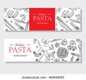 Vector vintage italian pasta restaurant illustration. Hand drawn banner. Great for menu, banner, flyer, card, business promote.
