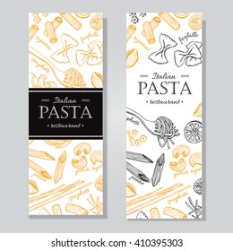 Vector Vintage Italian Pasta Restaurant Illustration. Hand Drawn Banner. 