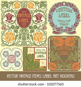 vector vintage items: label art nouveau