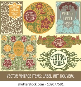 vector vintage items: label art nouveau