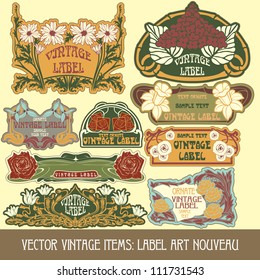 vector vintage items: label art nouveau